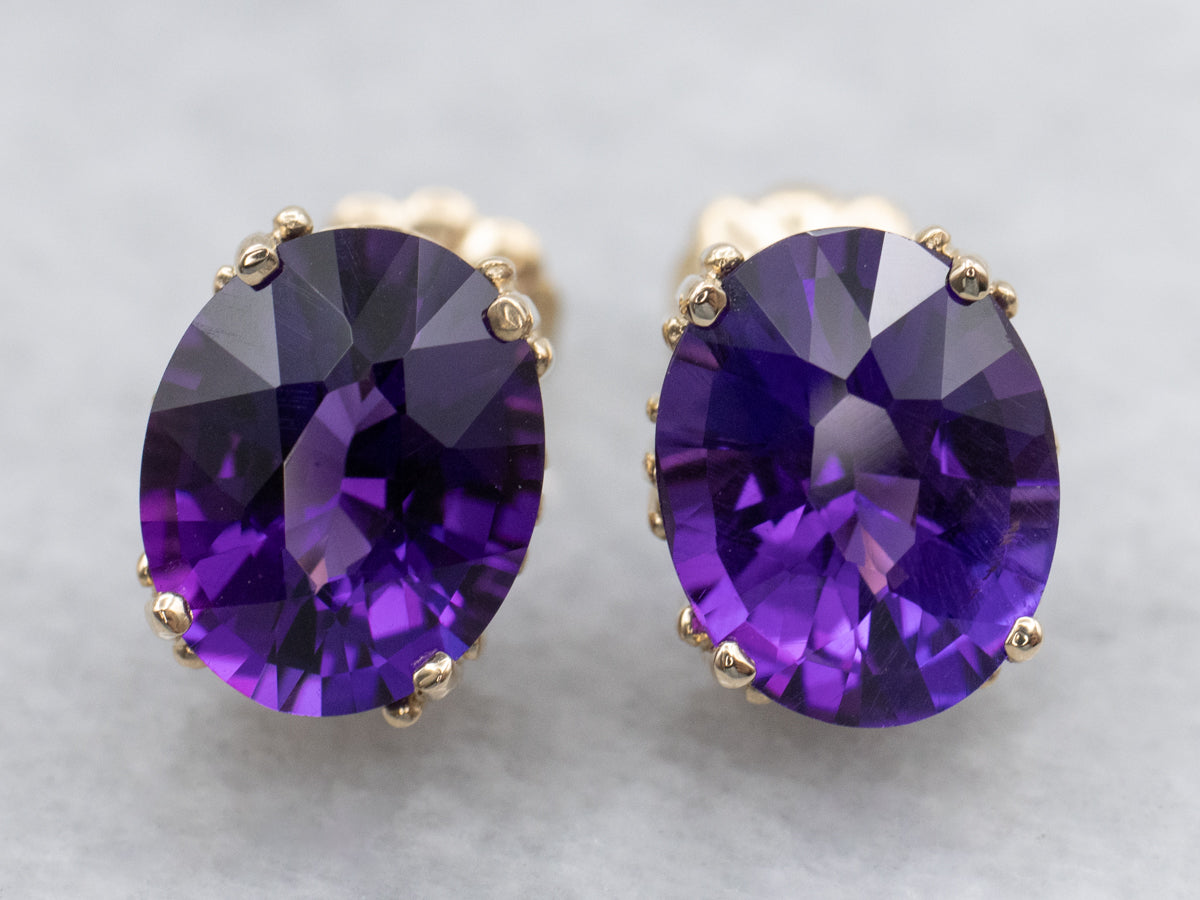 Amethyst Yellow Gold Stud Earrings