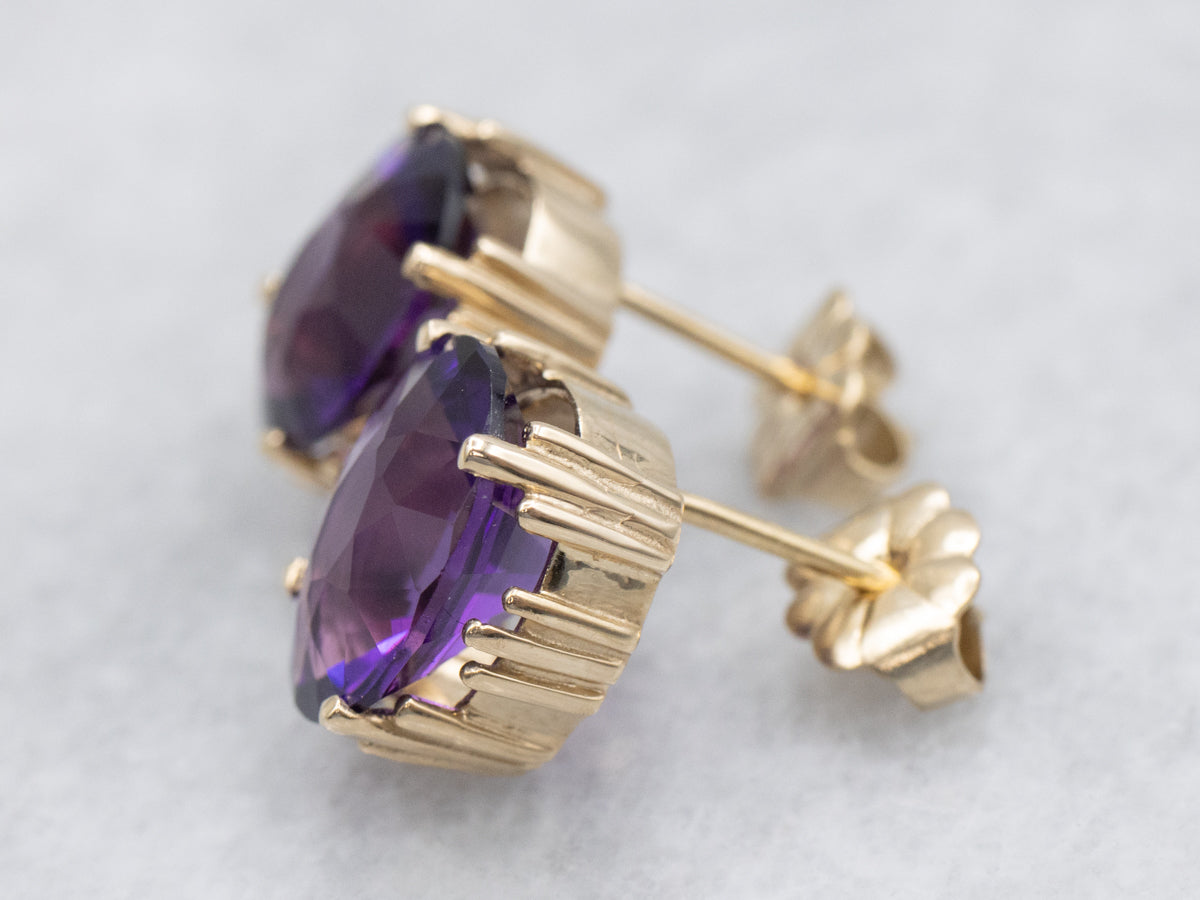 Amethyst Yellow Gold Stud Earrings