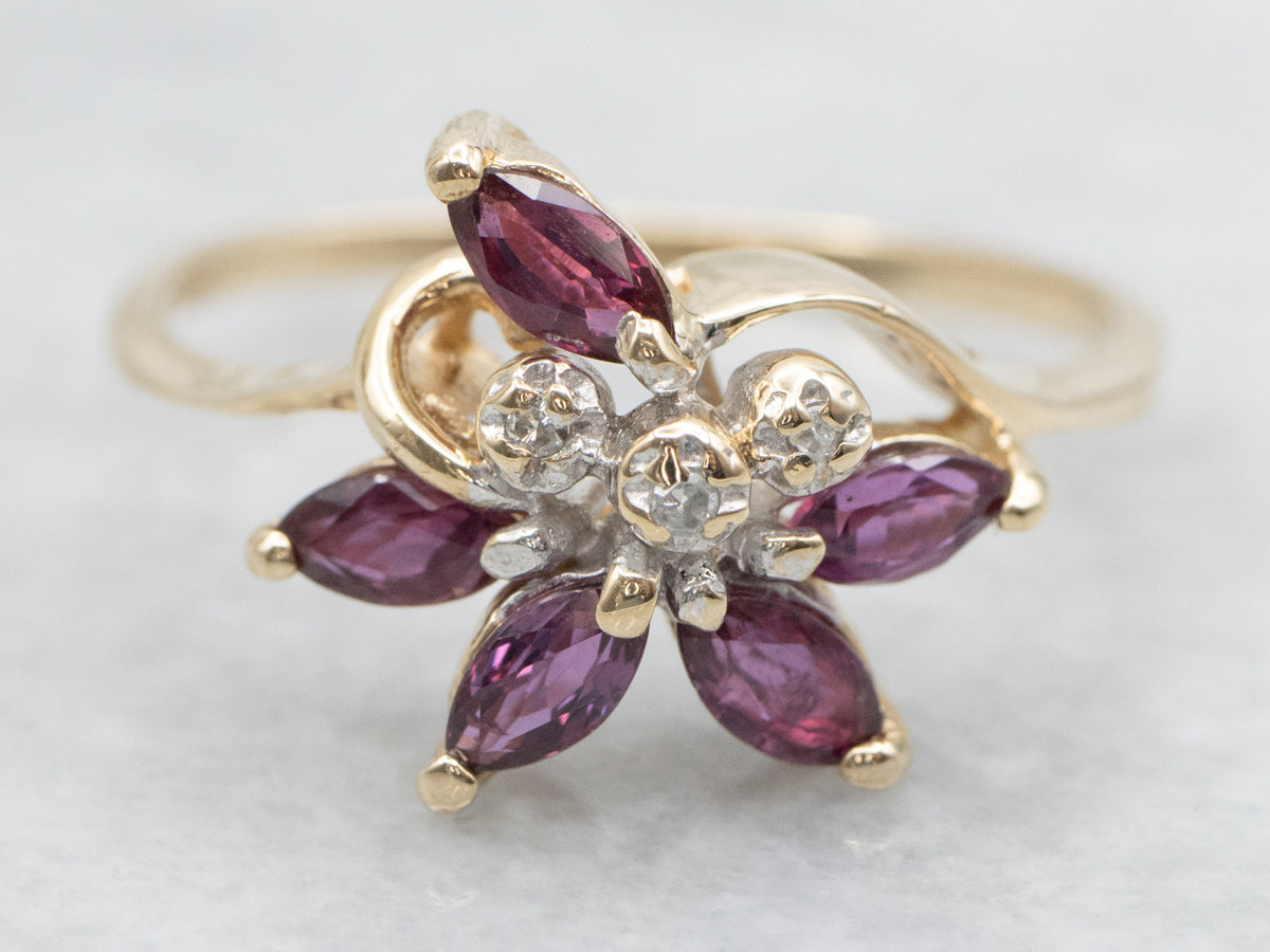 Twisting Floral Ruby and Diamond Ring