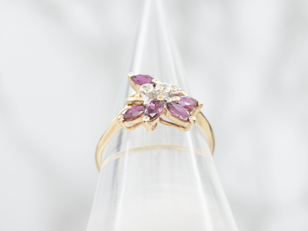 Twisting Floral Ruby and Diamond Ring