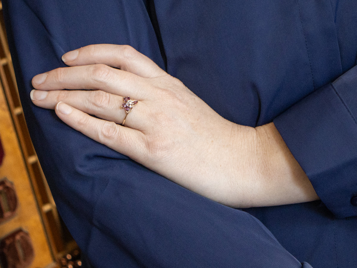 Twisting Floral Ruby and Diamond Ring
