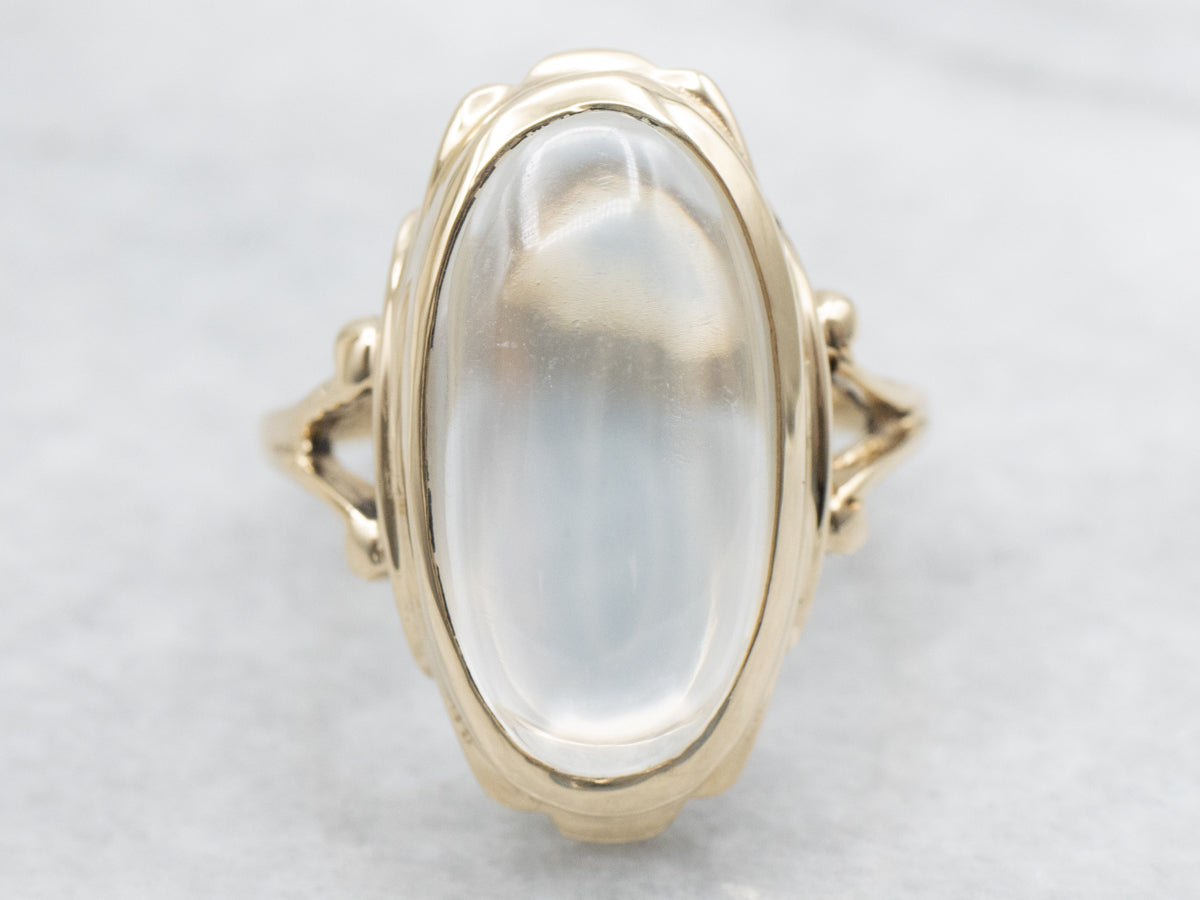Elongated Moonstone Vintage Cabochon Ring