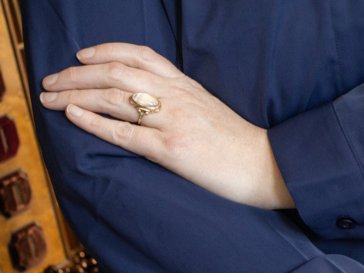 Elongated Moonstone Vintage Cabochon Ring