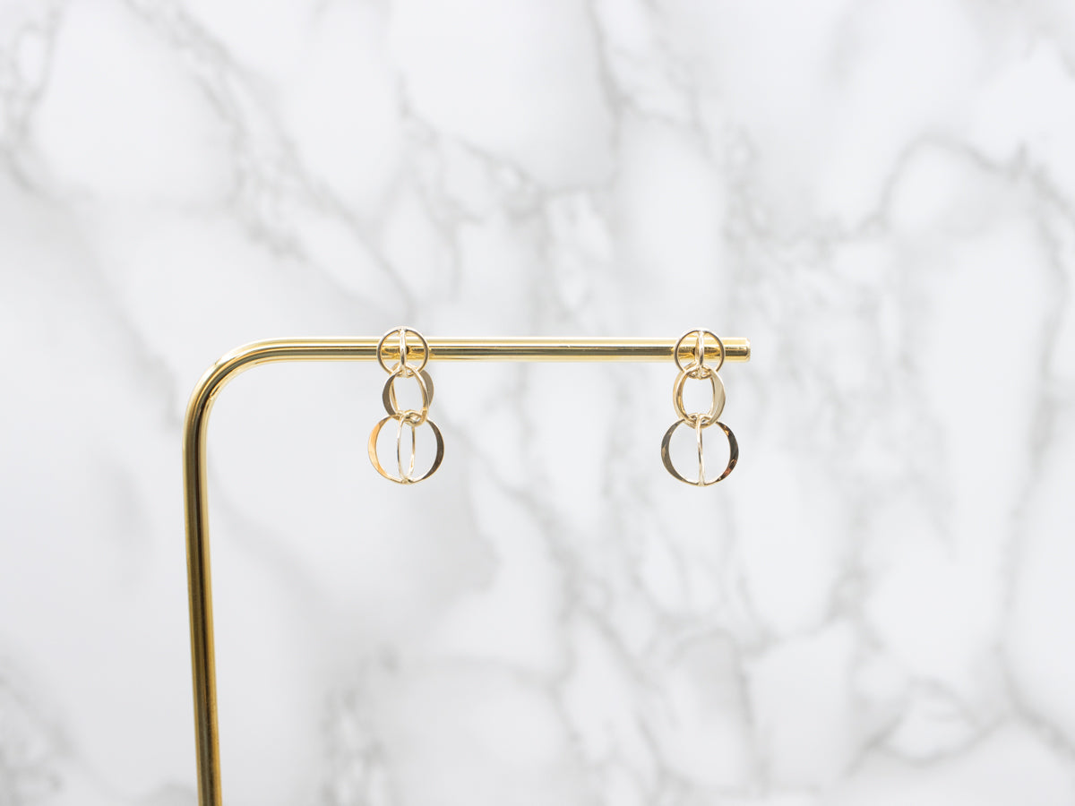 Interlocking Gold Circle Drop Earrings