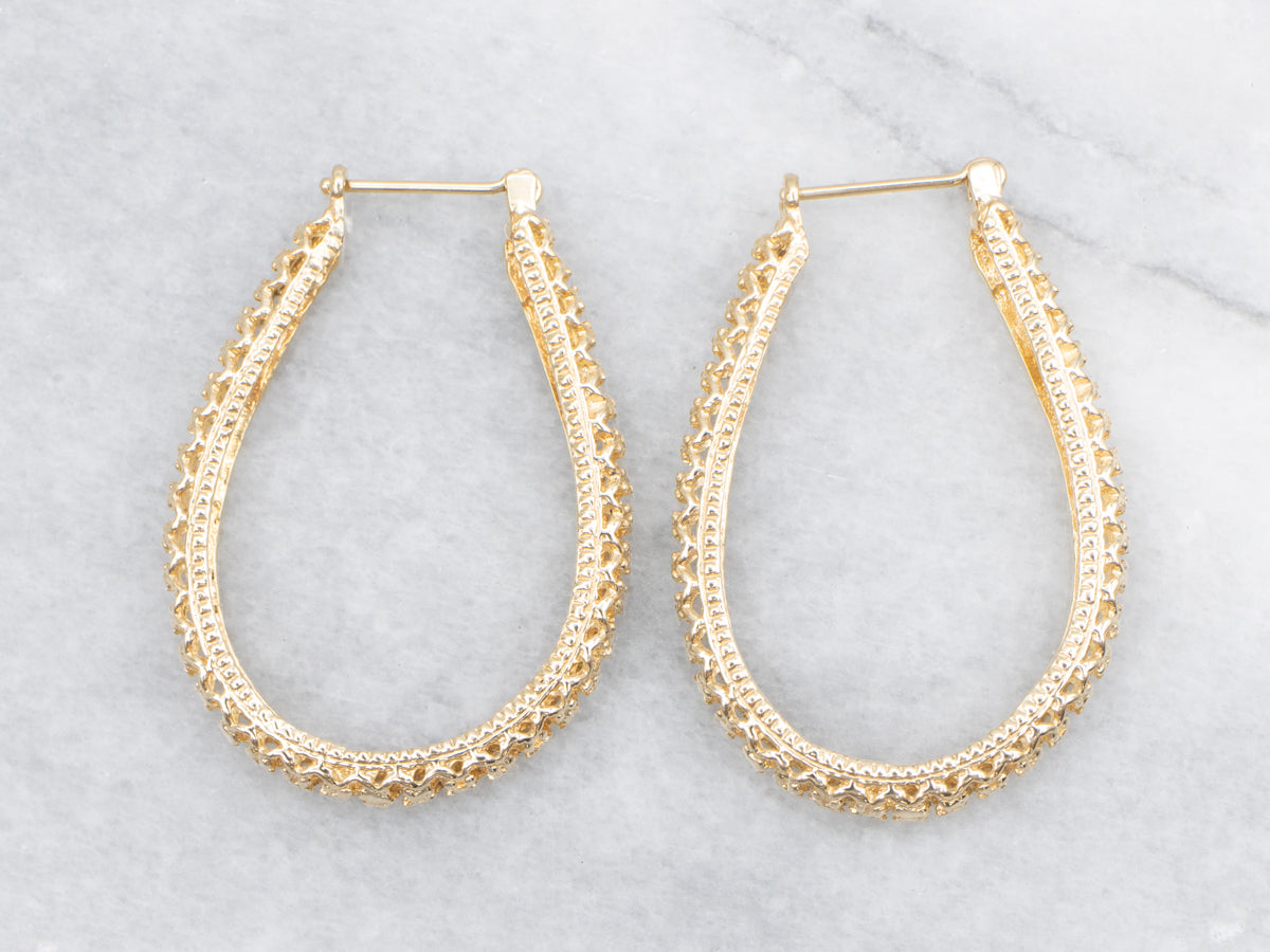 Ornate Gold Filigree Oval Hoop Earrings