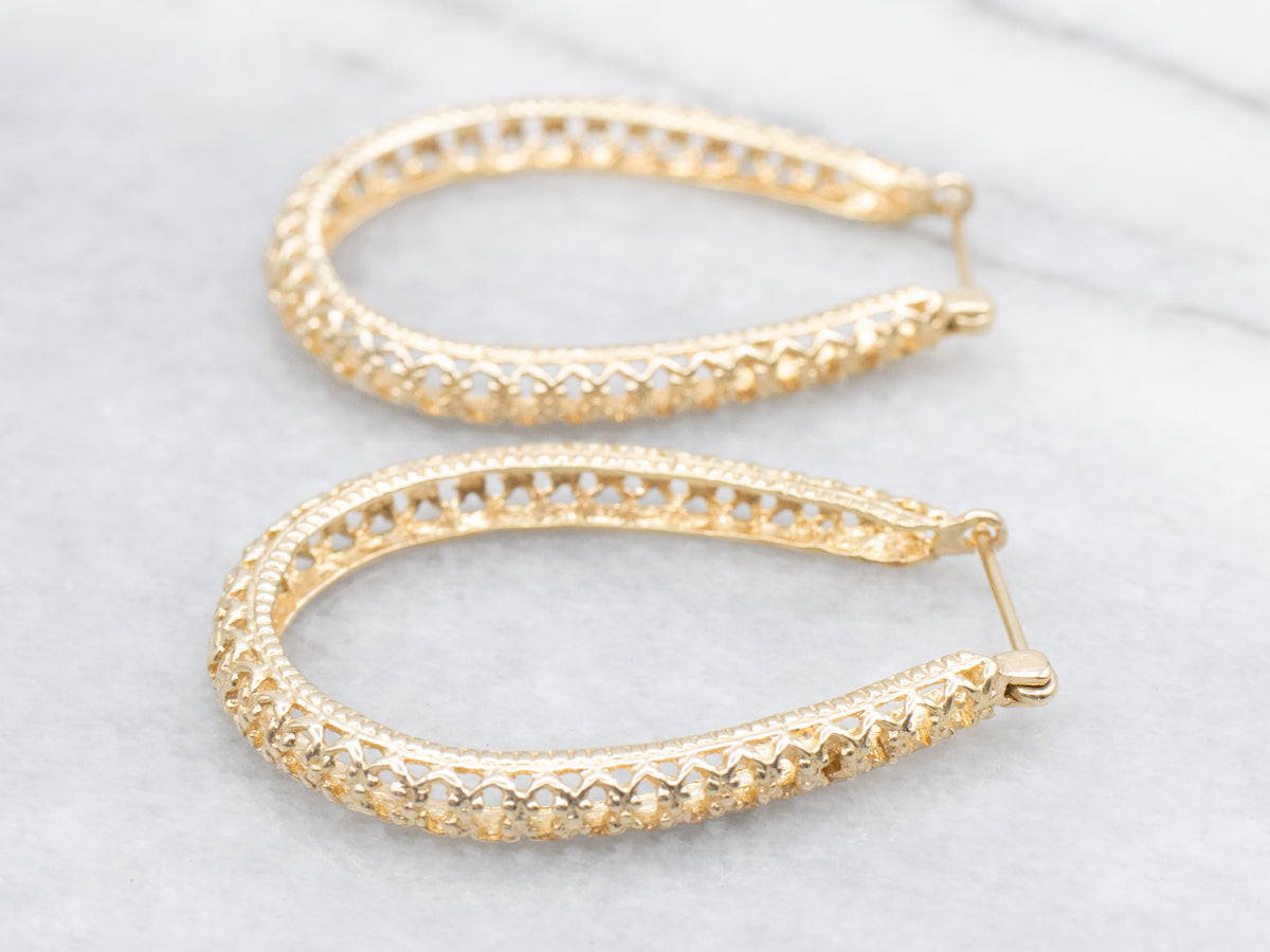 Ornate Gold Filigree Oval Hoop Earrings