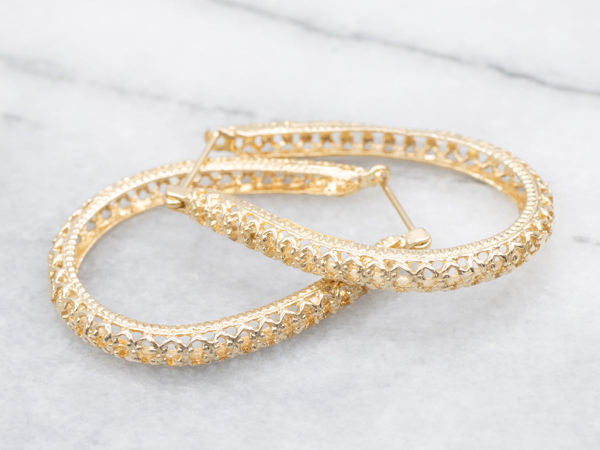 Ornate Gold Filigree Oval Hoop Earrings