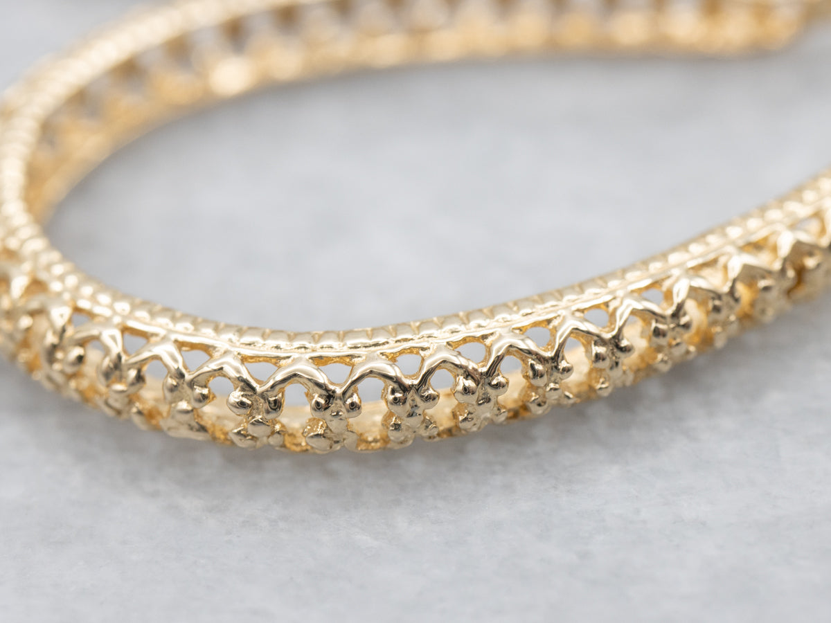 Ornate Gold Filigree Oval Hoop Earrings