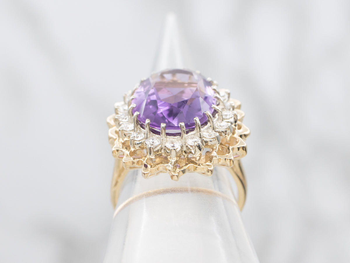 Bold Amethyst and Diamond Halo Cocktail Ring