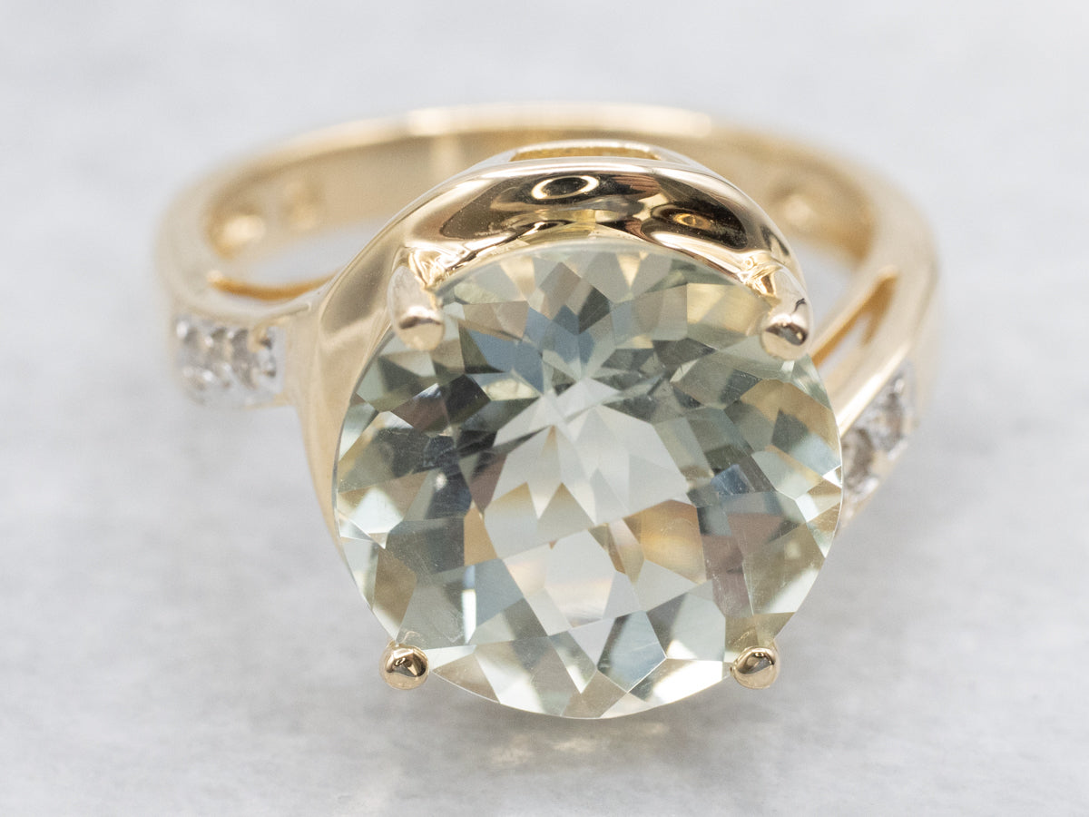 Prasiolite Quartz and Diamond Bypass Ring