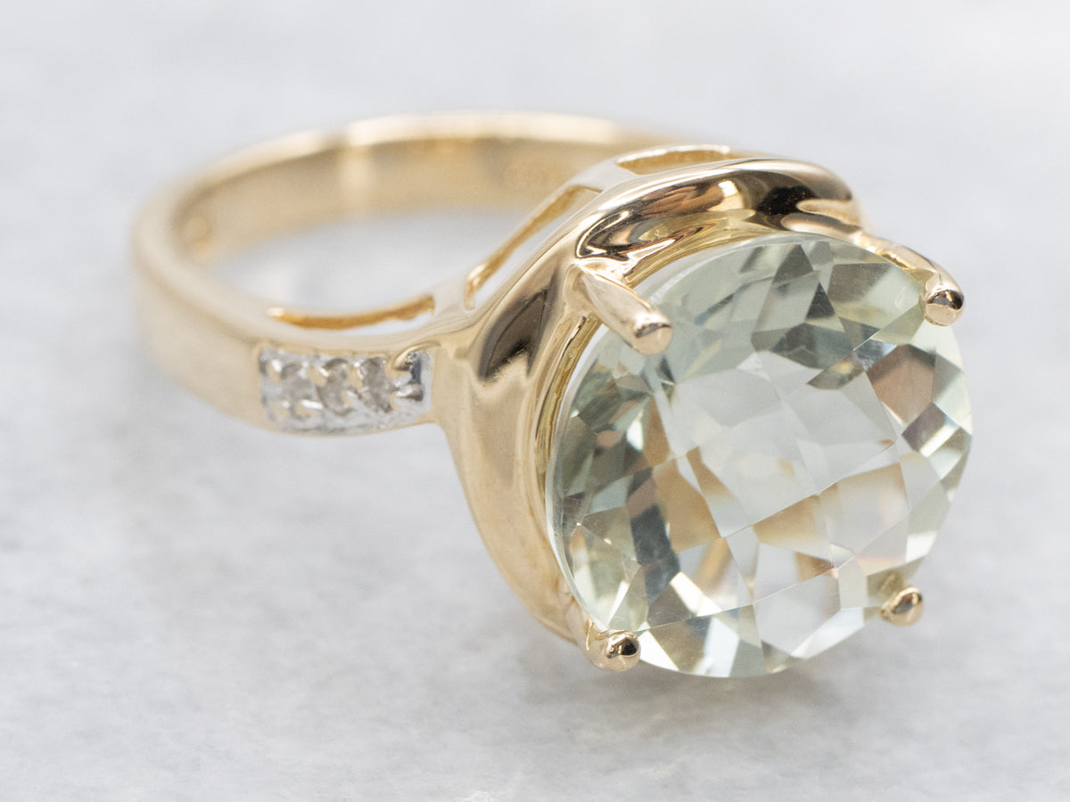 Prasiolite Quartz and Diamond Bypass Ring