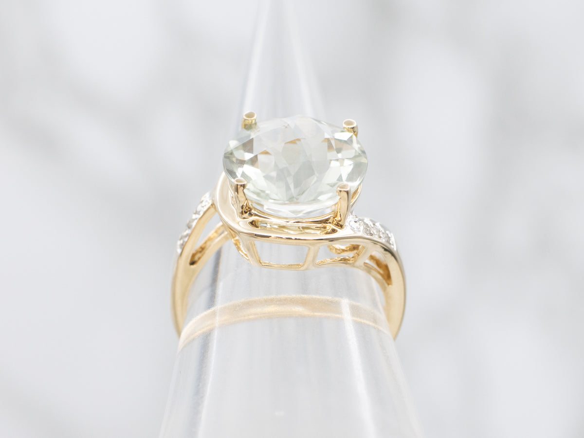Prasiolite Quartz and Diamond Bypass Ring