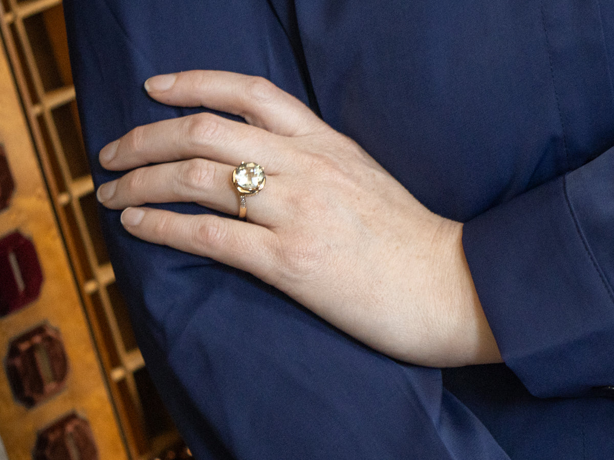 Prasiolite Quartz and Diamond Bypass Ring