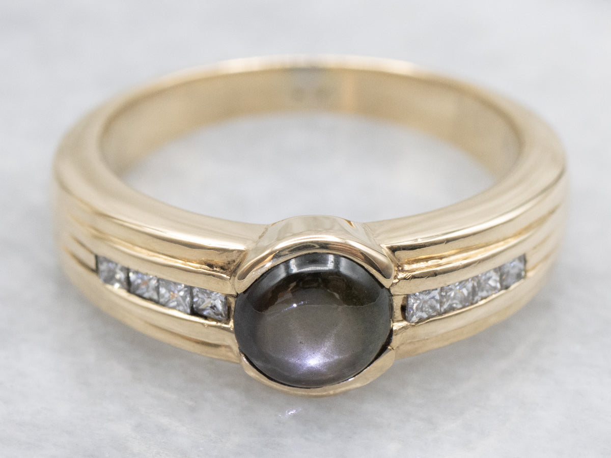 Black Star Sapphire and Diamond Ring
