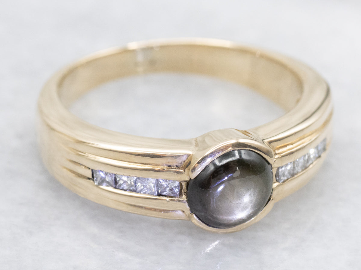 Black Star Sapphire and Diamond Ring