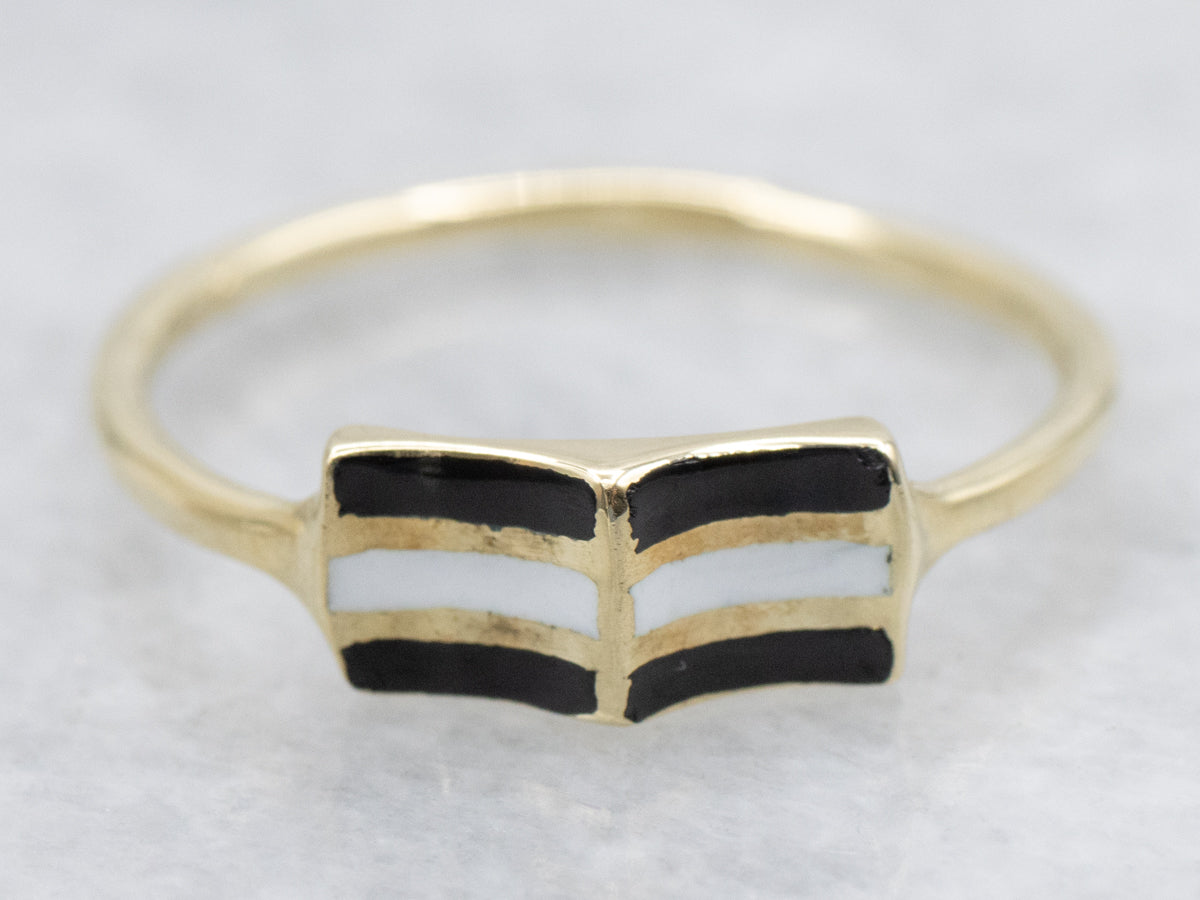Vintage Black and White Enamel Concave Ring
