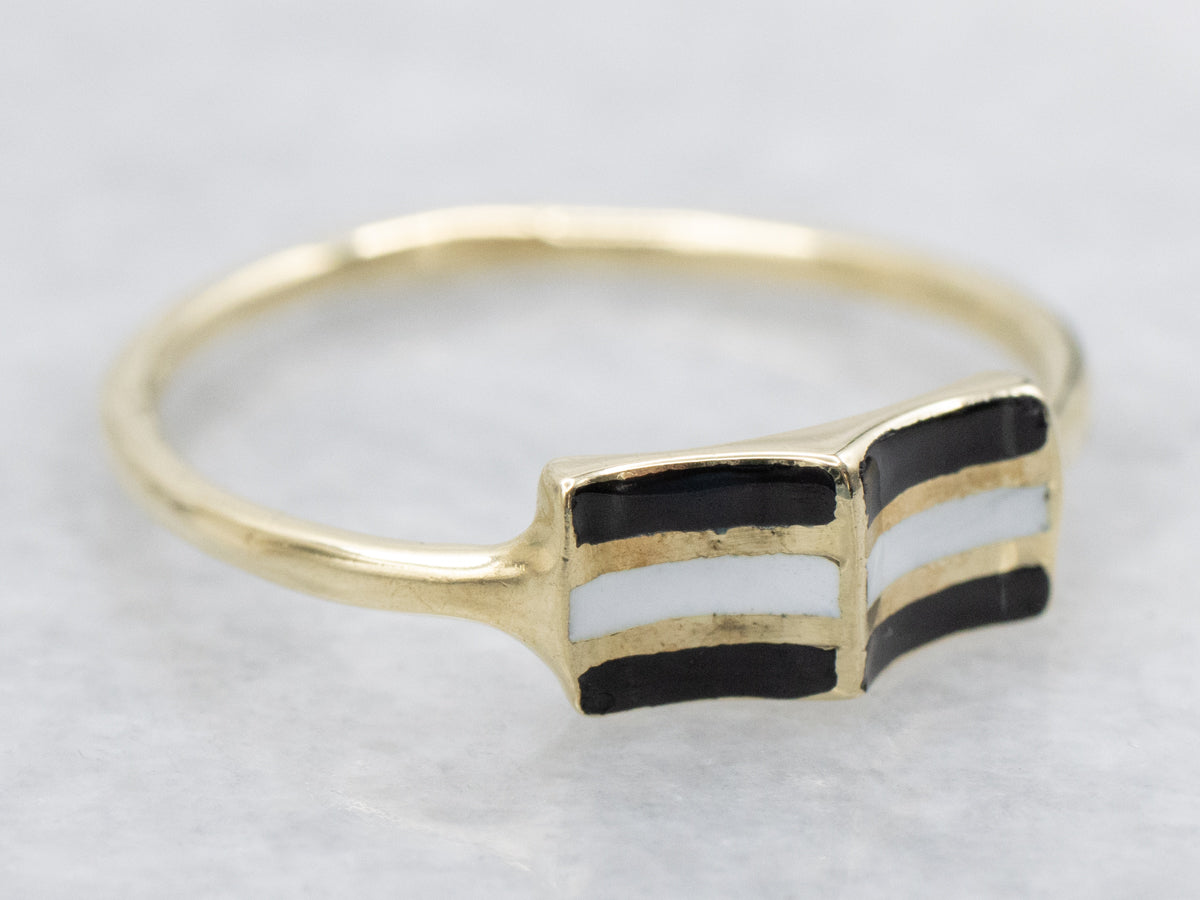 Vintage Black and White Enamel Concave Ring