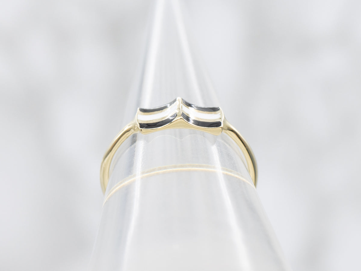Vintage Black and White Enamel Concave Ring