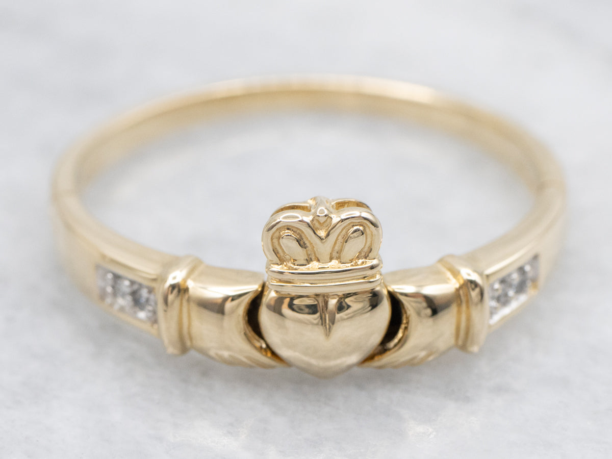 Diamond Claddagh Band with Opening Hands