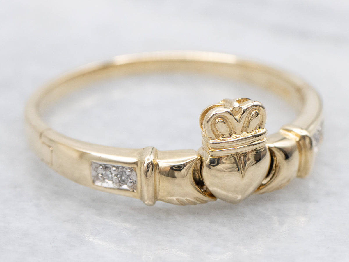 Diamond Claddagh Band with Opening Hands