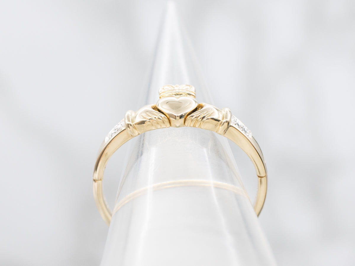 Diamond Claddagh Band with Opening Hands