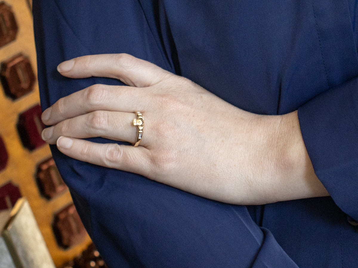 Diamond Claddagh Band with Opening Hands