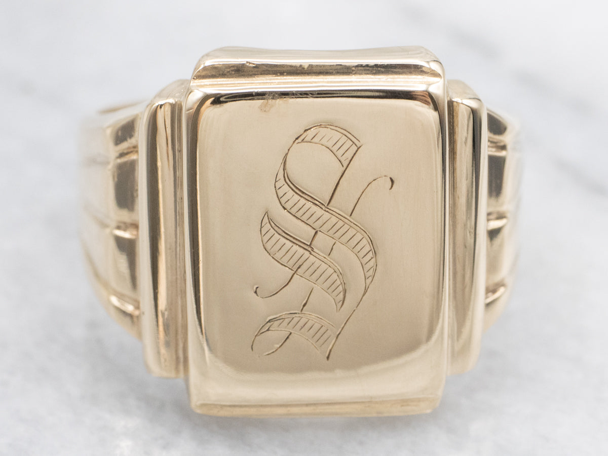 Men's Vintage Gold "S" Monogram Signet Ring