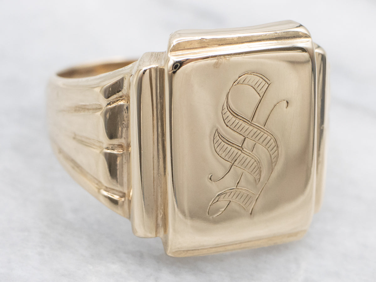 Men's Vintage Gold "S" Monogram Signet Ring