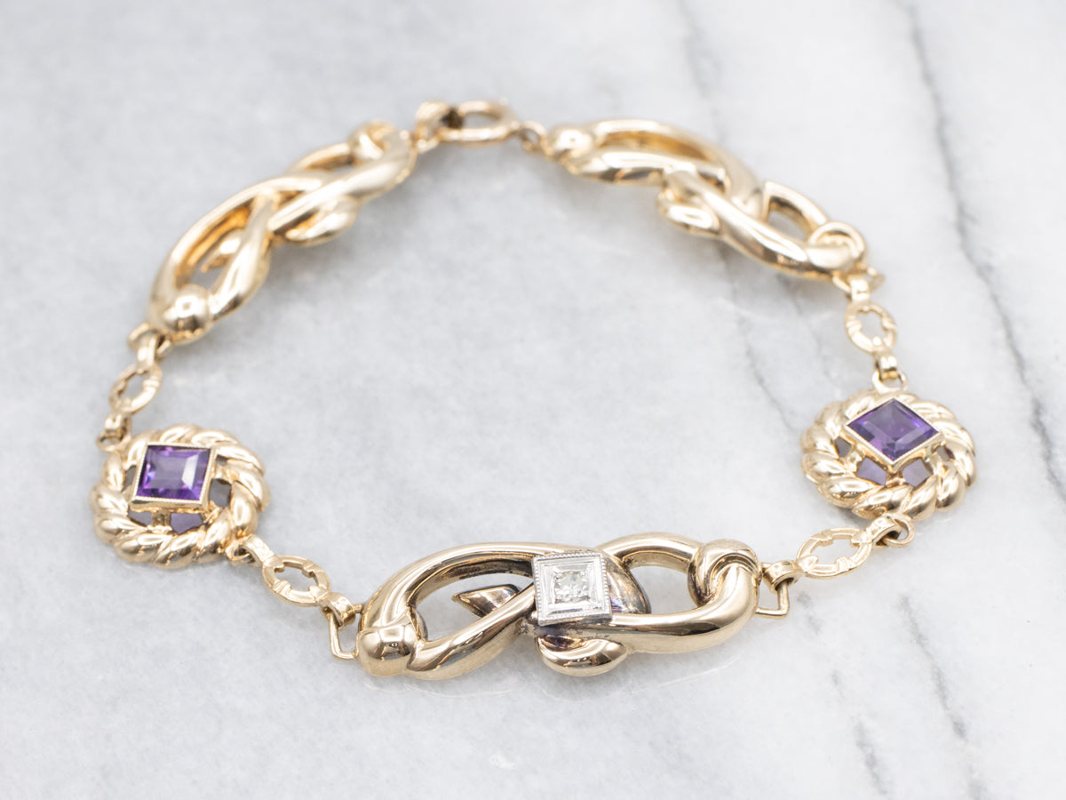 Amethyst and Diamond Vintage Link Bracelet