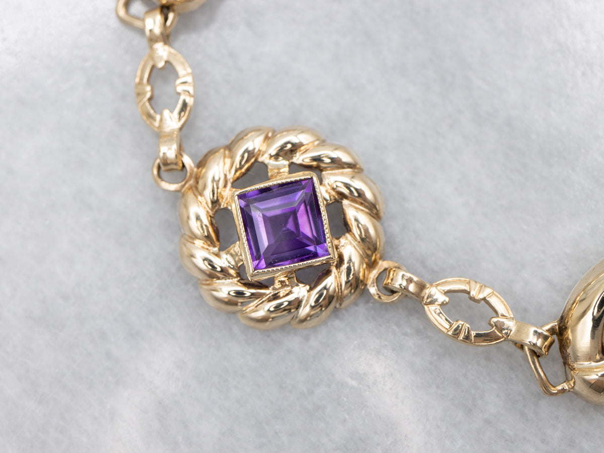 Amethyst and Diamond Vintage Link Bracelet
