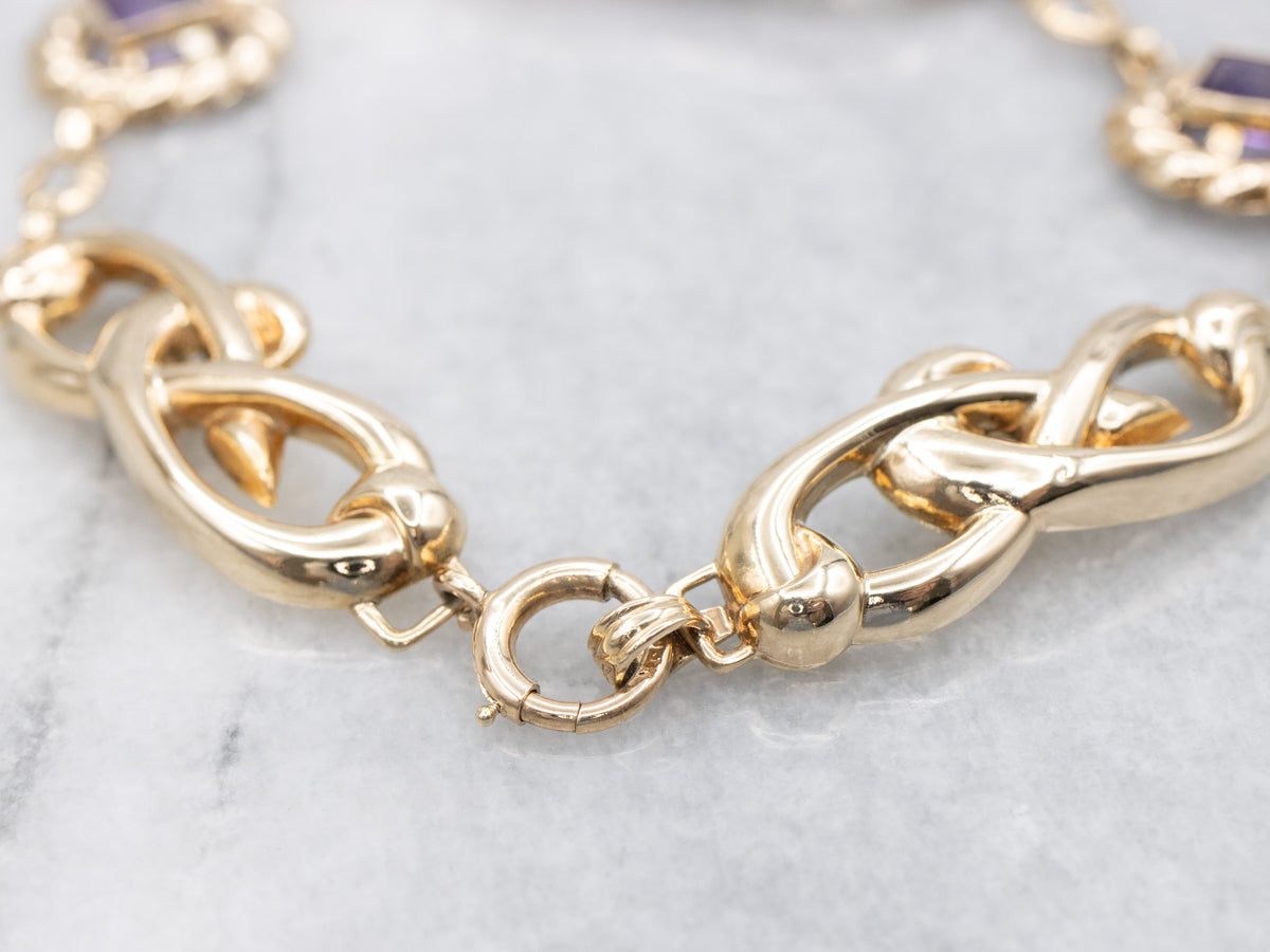 Amethyst and Diamond Vintage Link Bracelet