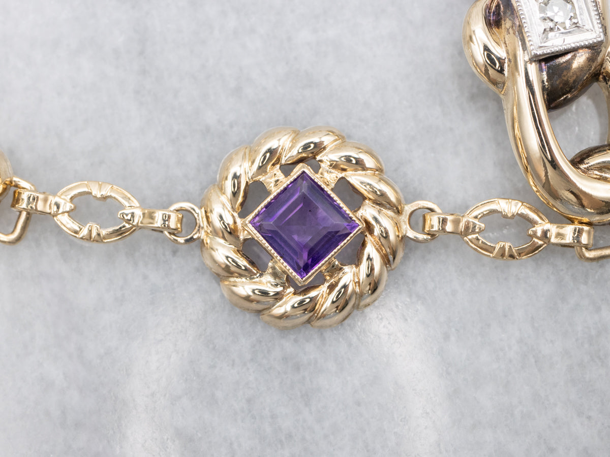 Amethyst and Diamond Vintage Link Bracelet