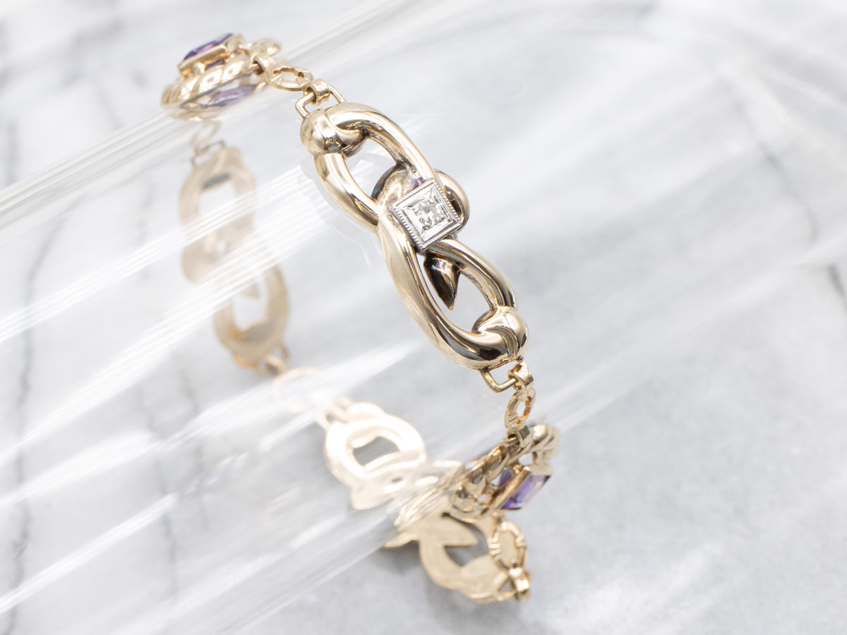 Amethyst and Diamond Vintage Link Bracelet