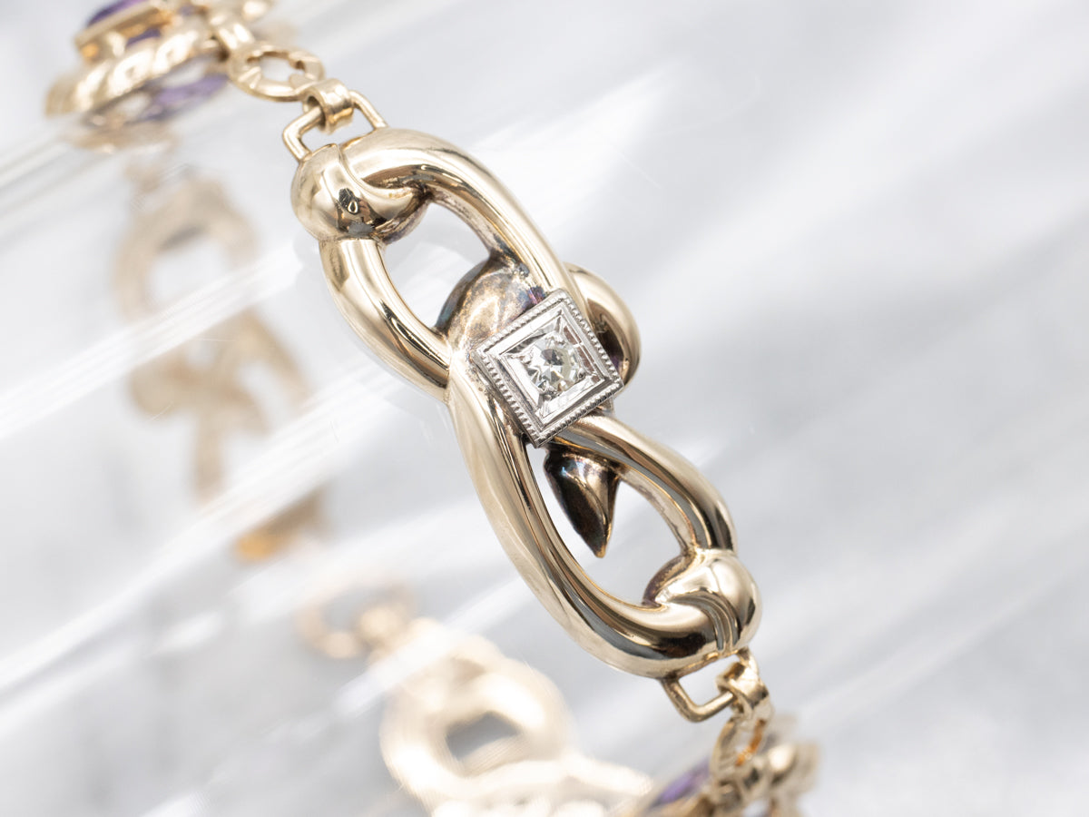 Amethyst and Diamond Vintage Link Bracelet