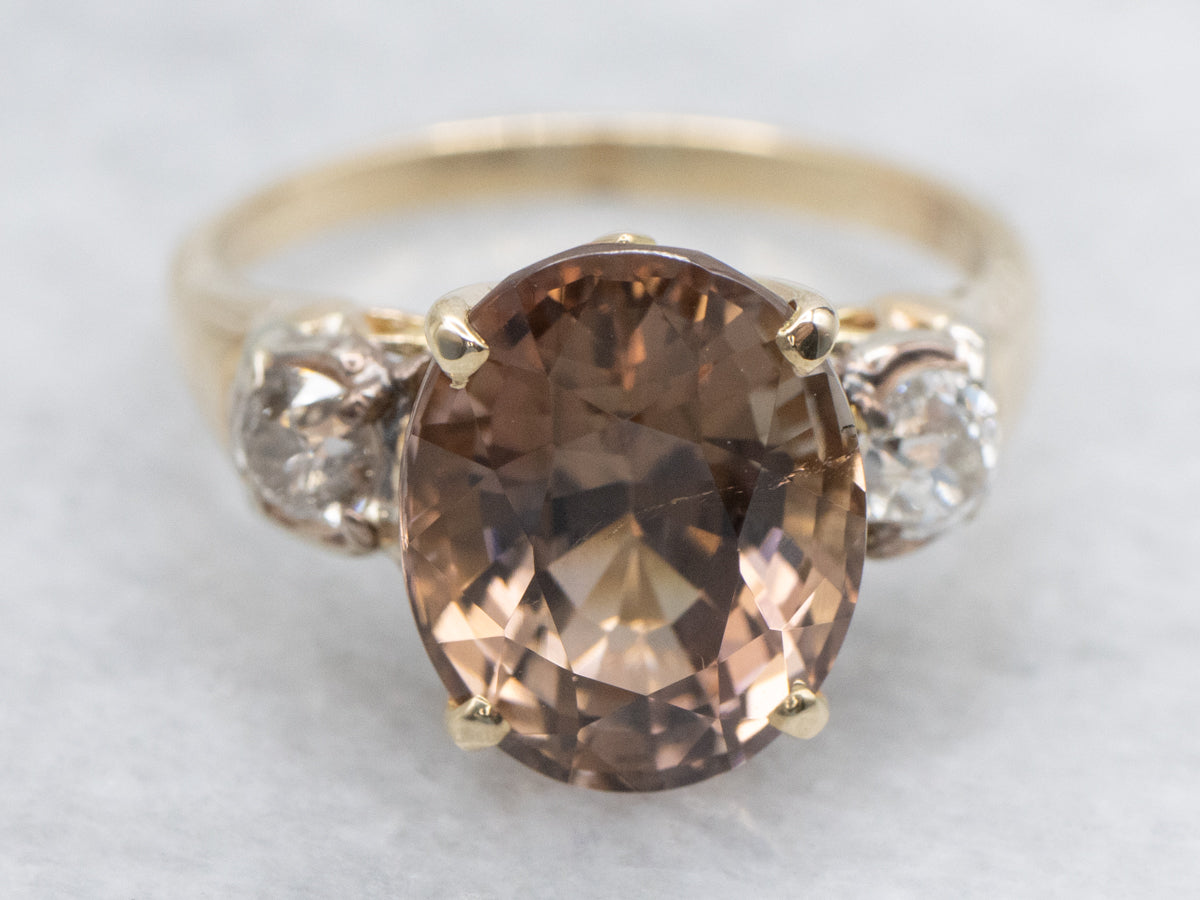 Pink Champagne Hued Tourmaline and Diamond Ring