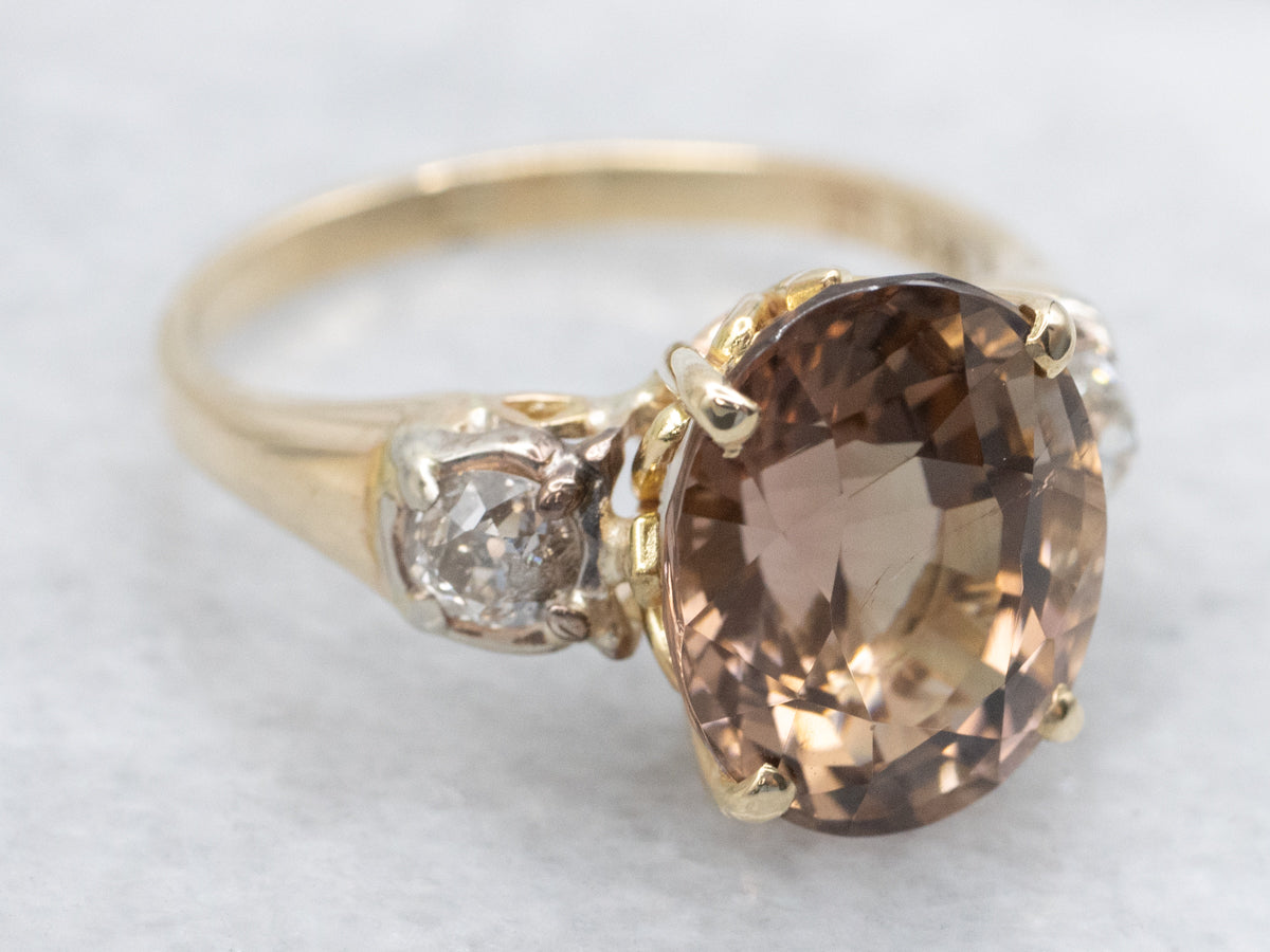 Pink Champagne Hued Tourmaline and Diamond Ring