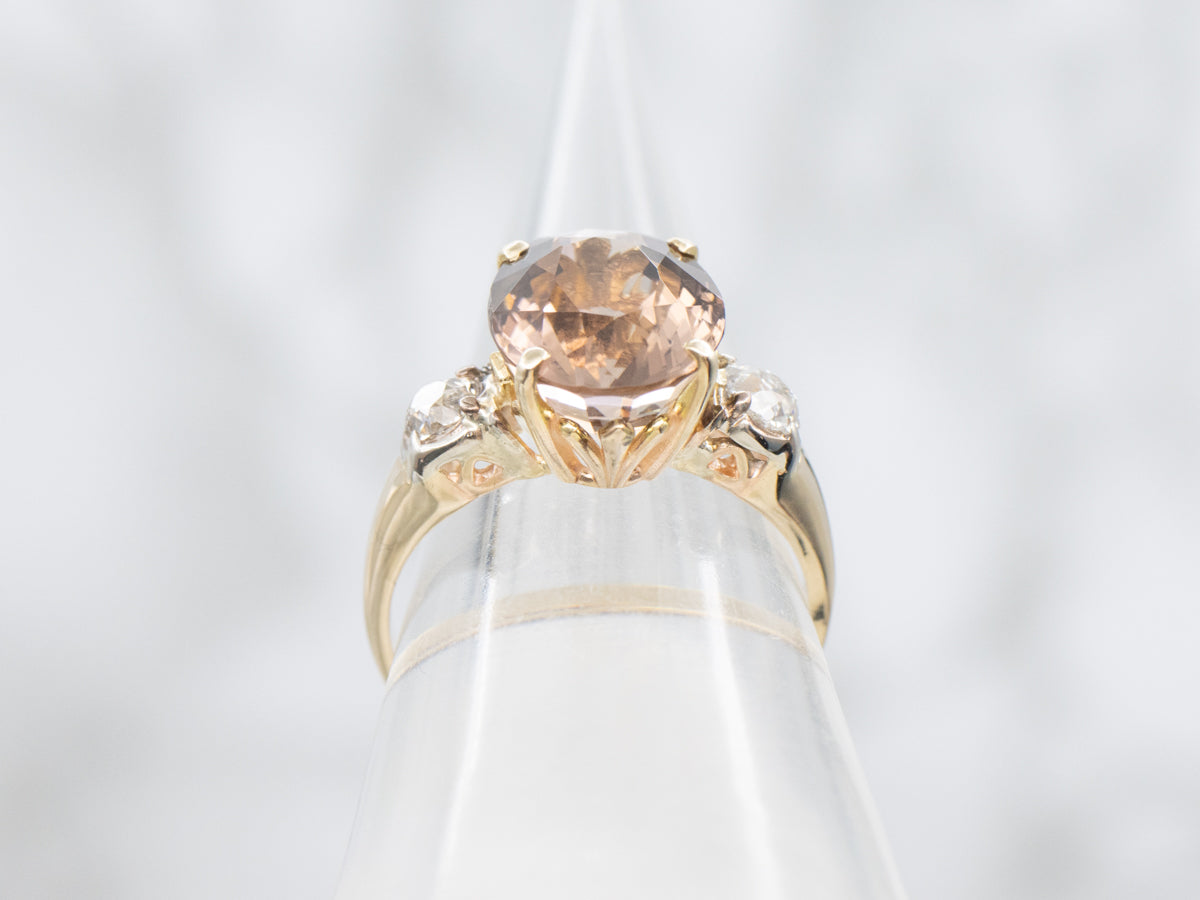 Pink Champagne Hued Tourmaline and Diamond Ring