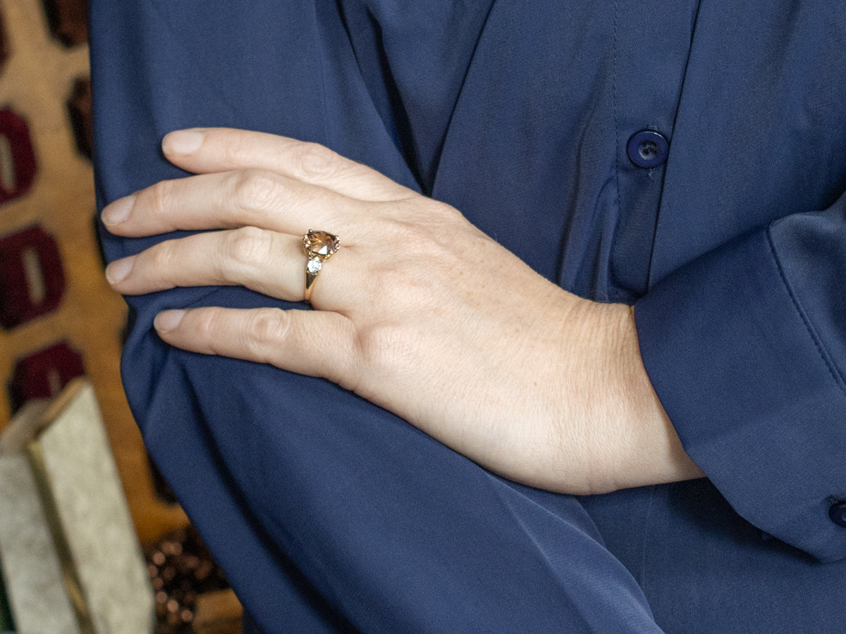 Pink Champagne Hued Tourmaline and Diamond Ring