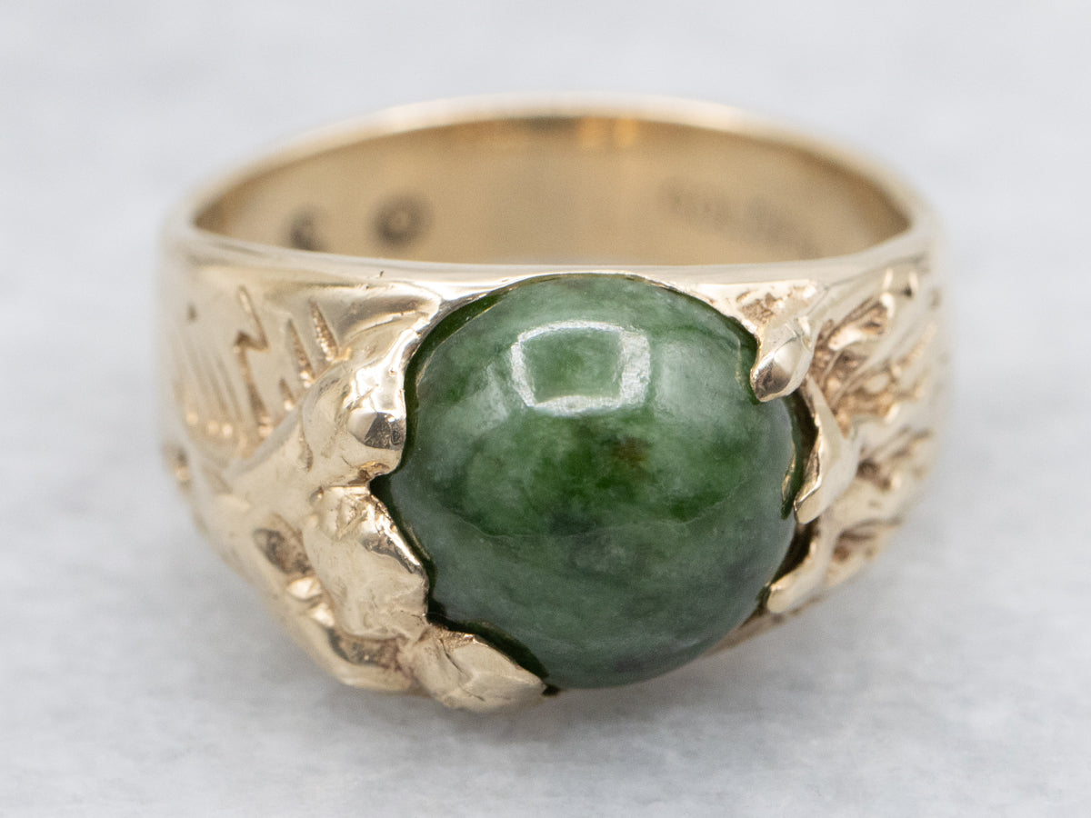 Nephrite Jade in Sculptural Gold Solitaire Ring