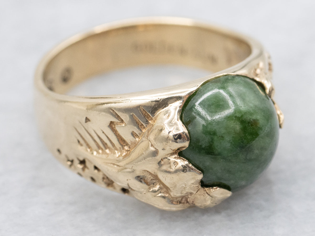 Nephrite Jade in Sculptural Gold Solitaire Ring