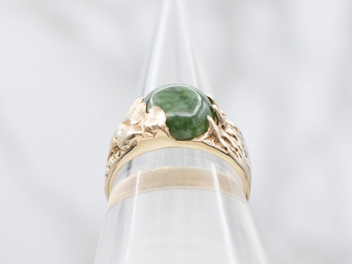 Nephrite Jade in Sculptural Gold Solitaire Ring