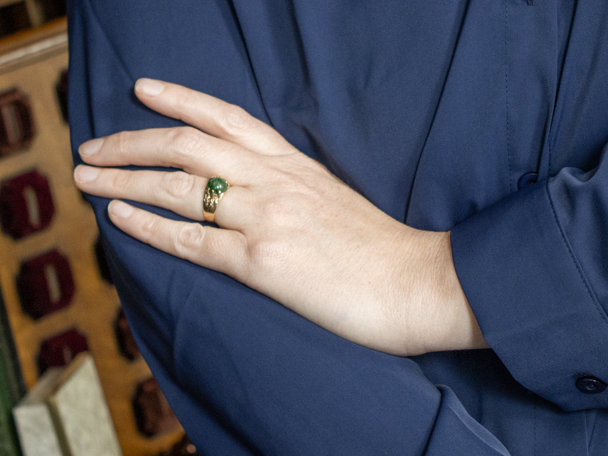 Nephrite Jade in Sculptural Gold Solitaire Ring