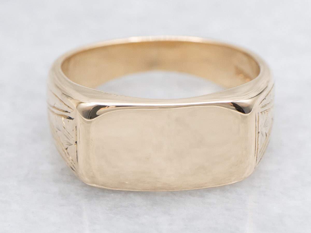 Antique Etched Gold East-West Signet Ring