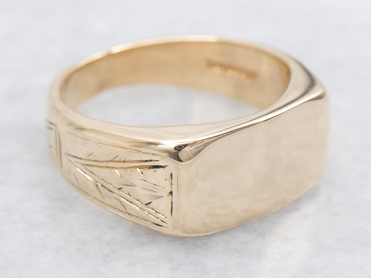 Antique Etched Gold East-West Signet Ring