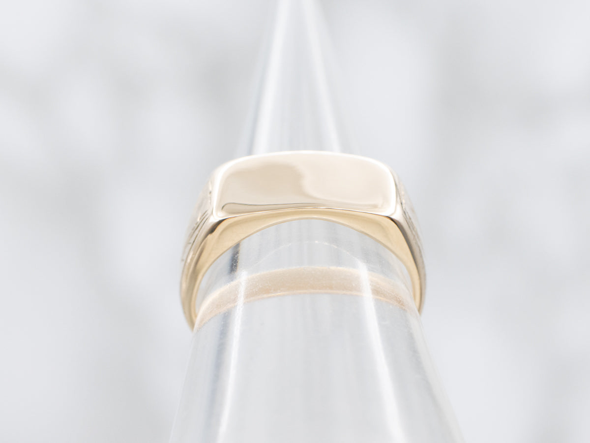 Antique Etched Gold East-West Signet Ring