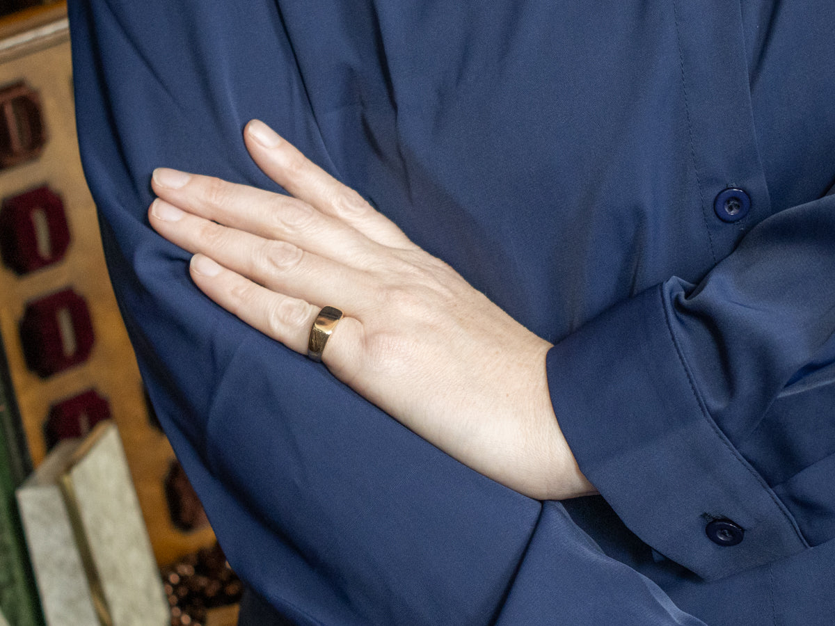 Antique Etched Gold East-West Signet Ring