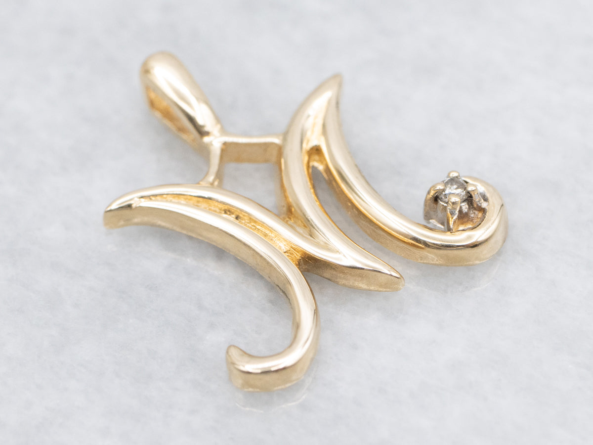 Cursive Letter "M" Gold and Diamond Pendant