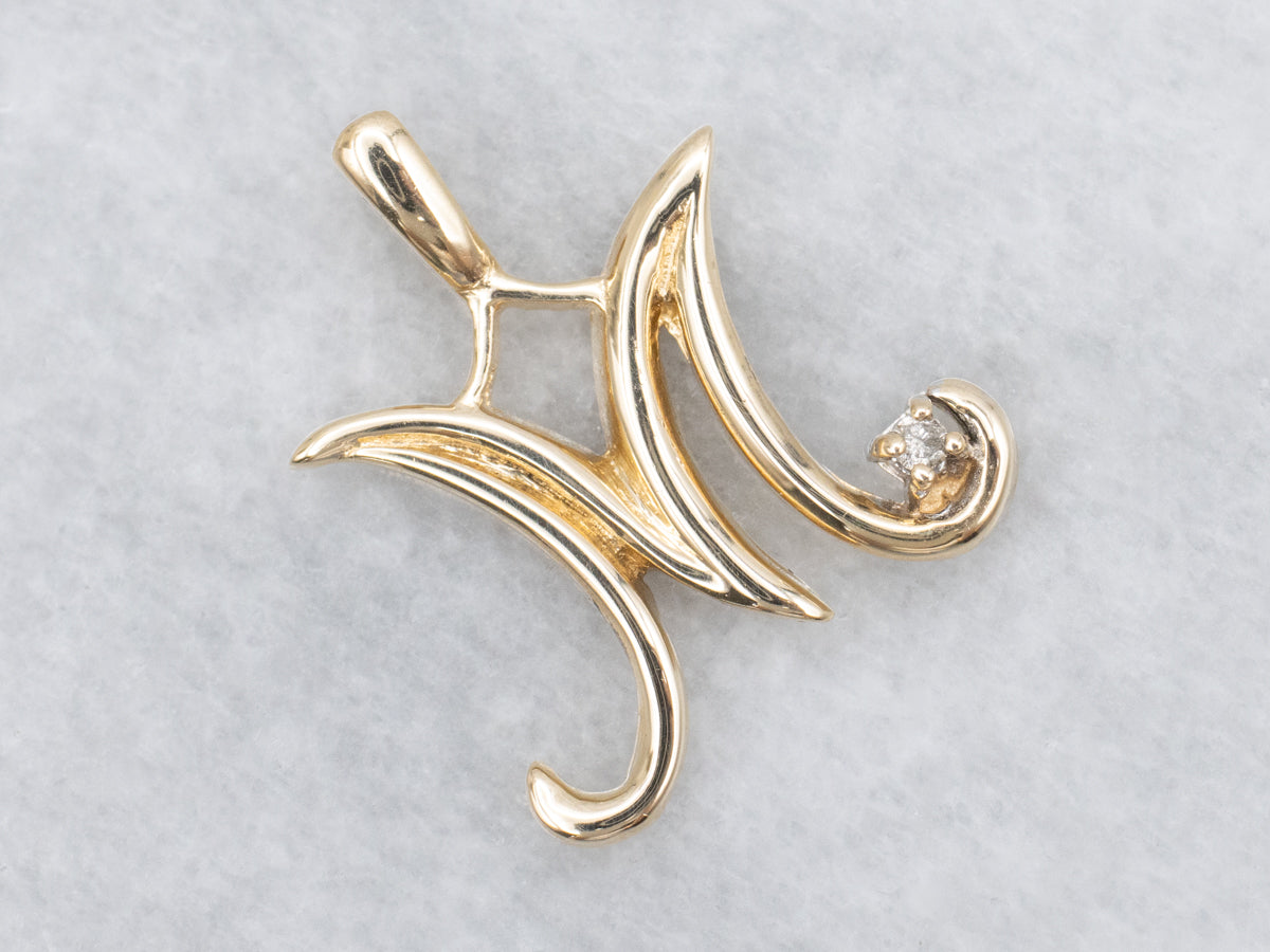 Cursive Letter "M" Gold and Diamond Pendant