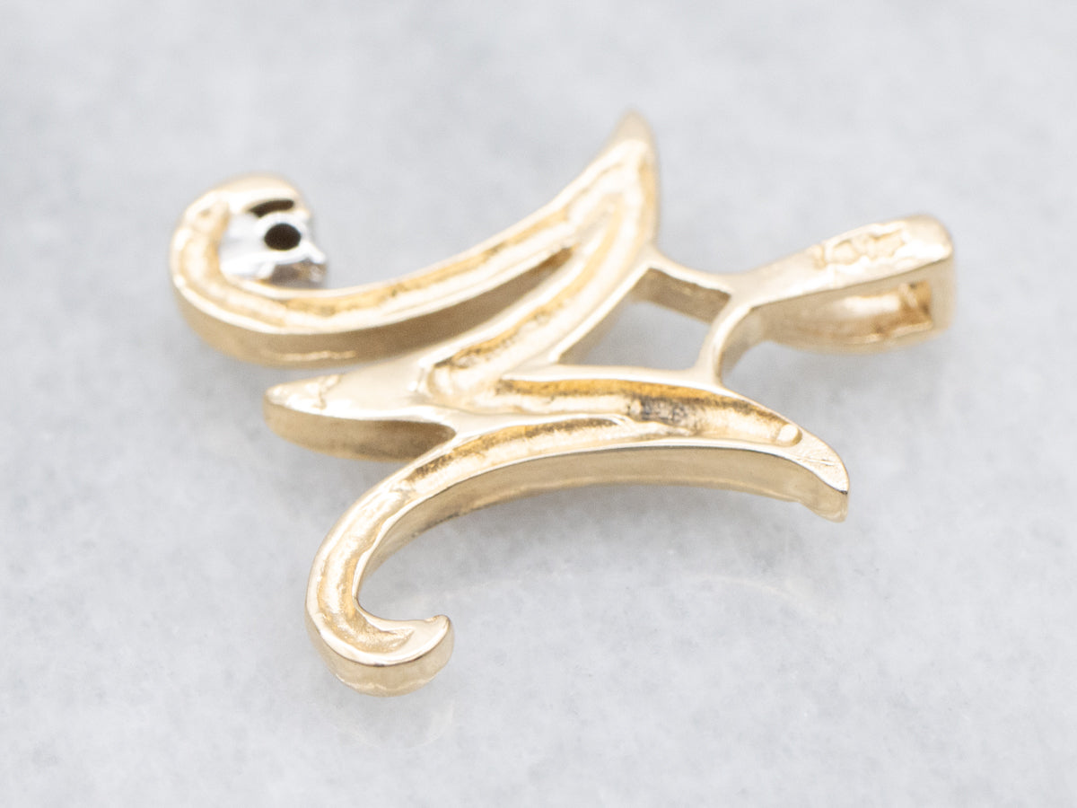 Cursive Letter "M" Gold and Diamond Pendant