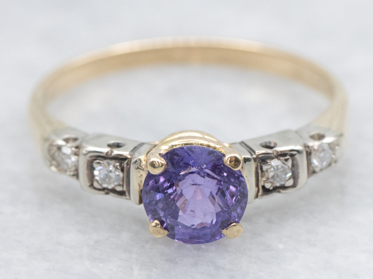 1950s Purple Sapphire and Diamond Ring